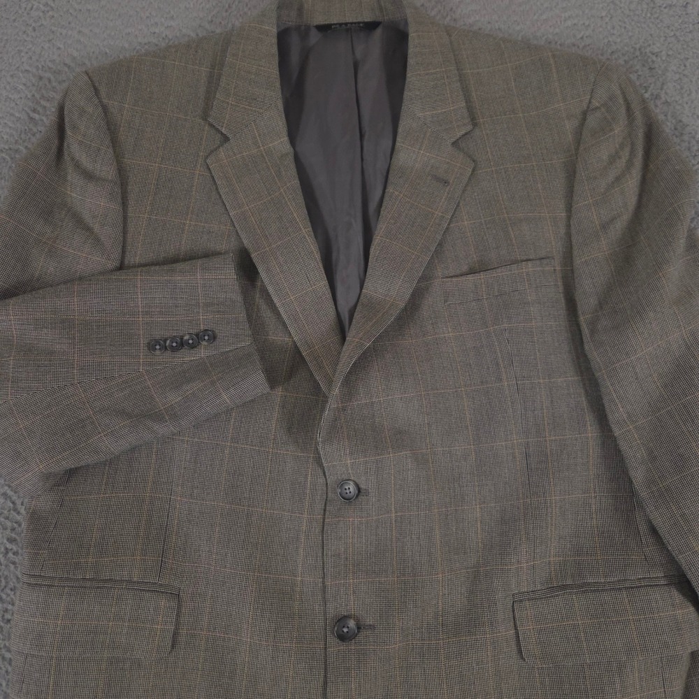 Jos A Bank Sport Coat Mens 48R Brown Signature Collection Silk Wool Glen Plaid